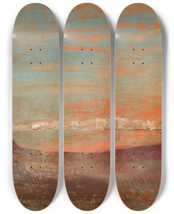Triptych art skateboard deck of Odilon Redon Paysage Italien by Odilon Redon (1840-1916)