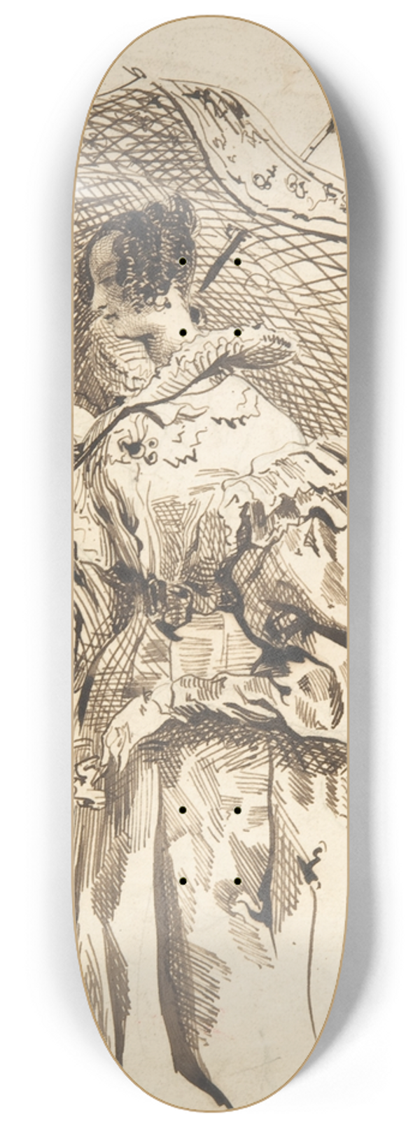 Achille Devria - Lady with a Parasol 8.25 inch art skate deck