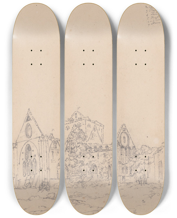Triptych art skateboard deck of James Moore Pluscarden Abbey Scotland_2 by James Moore (1762-1799)