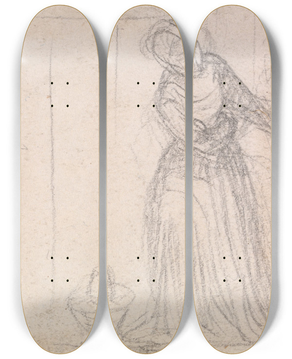 Triptych art skateboard deck of Maria Cosway Study Of Two Women by Maria Cosway (1760-1838)