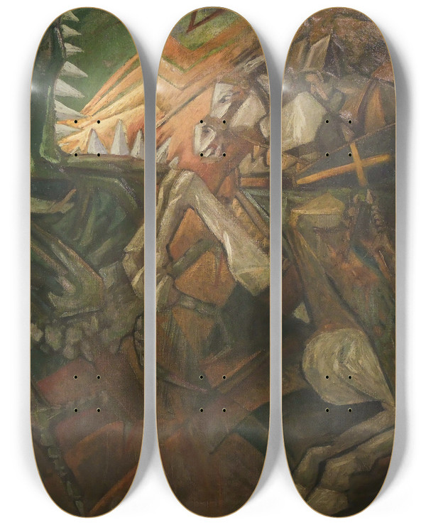 Triptych art skateboard deck of Jerzy Hulewicz Saint George The Dragon Slayer by Jerzy Hulewicz (1886-1941)