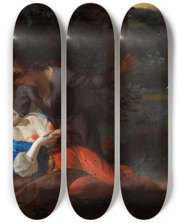 Triptych art skateboard deck of Godfried Schalcken Cephalus And Procris by Godfried Schalcken (1643-1706)