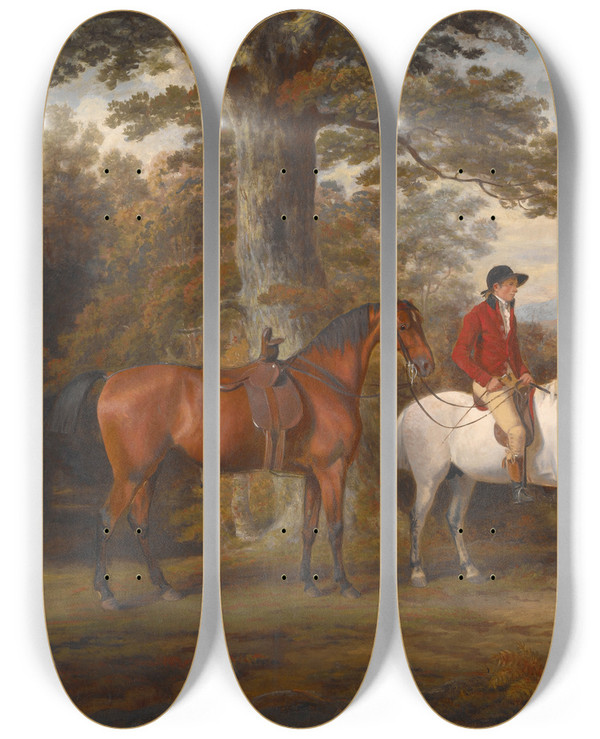 Triptych art skateboard deck of George Garrard Hunter And Huntsman by George Garrard (1760-1826)