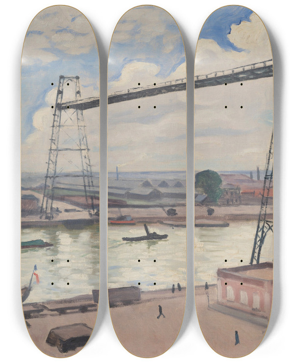 Triptych art skateboard deck of Albert Marquet Rouen Le Pont Transbordeur by Albert Marquet (1875-1947)