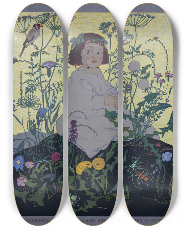 Triptych art skateboard deck of Franz Wacik Am Abend by Franz Wacik (1883-1938)