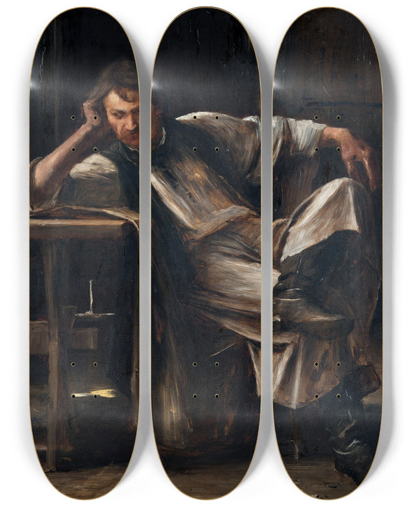Triptych art skateboard deck of Mihly Munkcsy Selfcontempt by Mihaly Munkacsy (1844-1900)