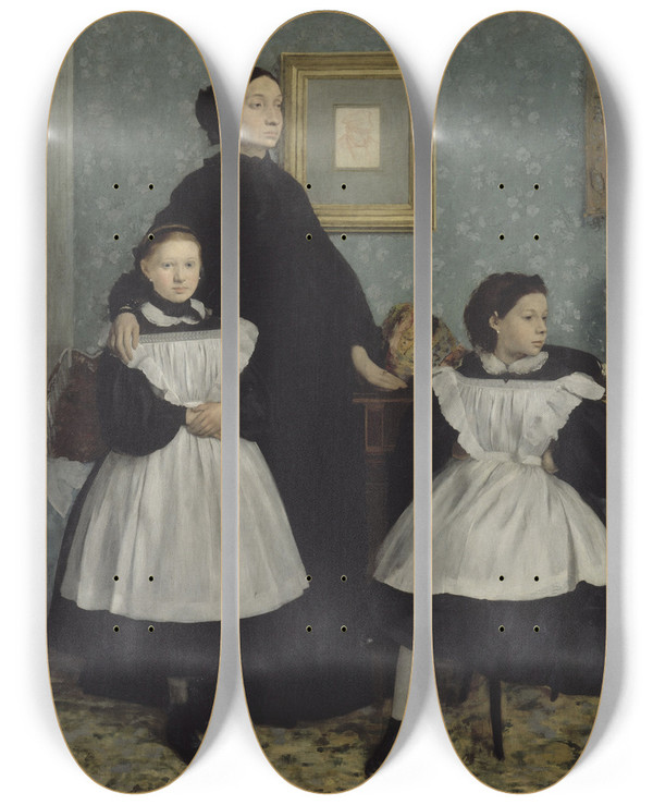 Triptych art skateboard deck of Edgar Degas The Bellelli Family by Edgar Degas (1834-1917)
