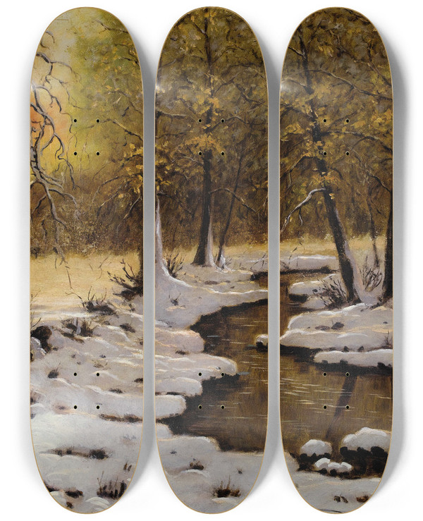 Triptych art skateboard deck of Ivan Fedorovich Choultse Evening Light by Ivan Fedorovich Choultse (1877-1939)