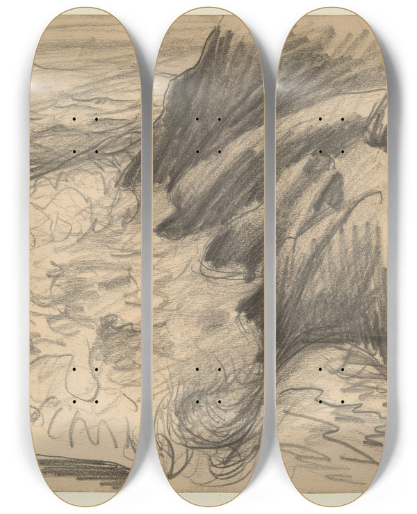 Triptych art skateboard deck of Roderic Oconor Landscape by Roderic Oconor (1860-1940)