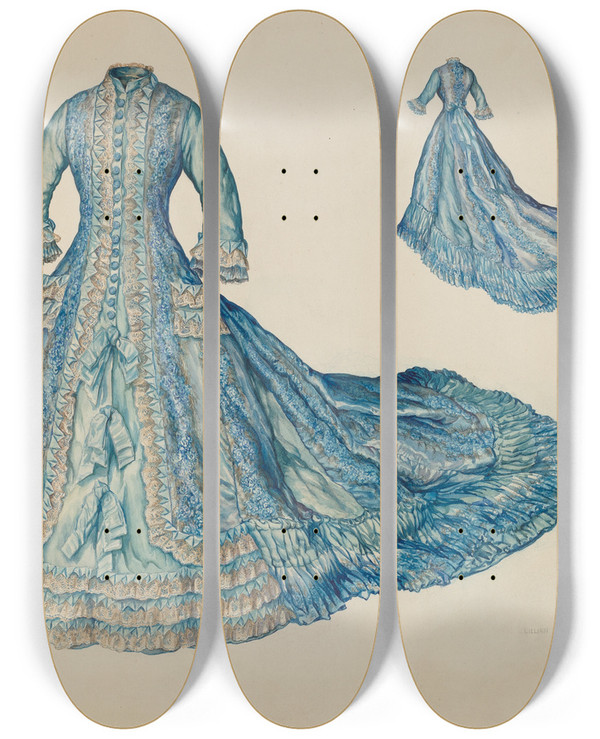 Triptych art skateboard deck of Lillian Causey Dressing Gown by Lillian Causey (20-)