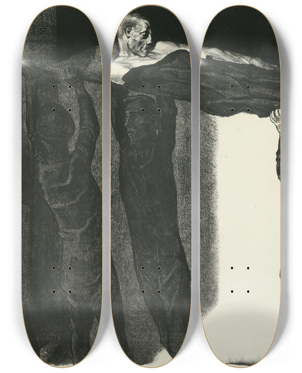 Triptych art skateboard deck of John Copley The Ambulance by John Copley (1875-1950)