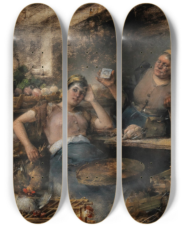 Triptych art skateboard deck of Carl Von Merode Lost In Thought by Carl Von Merode (1853-1909)