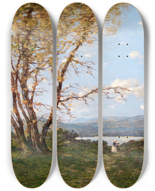 Triptych art skateboard deck of Henrijoseph Harpignies A Landscape by Henri Joseph Harpignies (1819-1916)