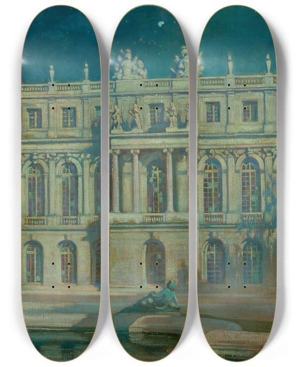 Triptych art skateboard deck of Alexander Harrison Nocturne Versailles by Alexander Harrison (1853-1930)