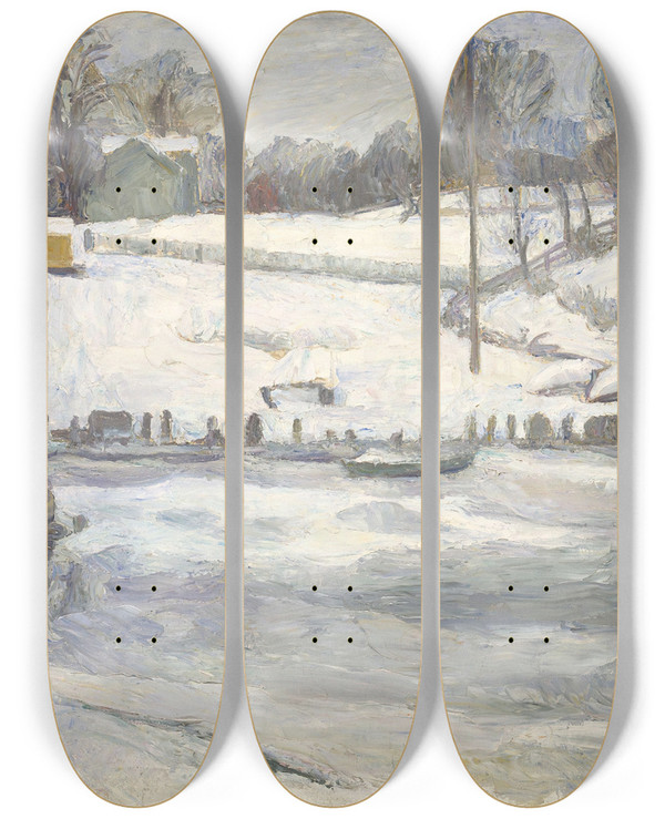 Triptych art skateboard deck of Erik Werenskiold From Lysaker by Erik Werenskiold (1855-1938)