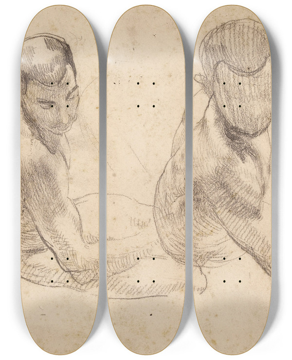 Triptych art skateboard deck of Albert Besnard Satyre N7 by Albert Besnard (1849-1934)