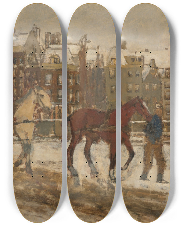Triptych art skateboard deck of George Hendrik Breitner Rokin by George Hendrik Breitner (1857-1923)