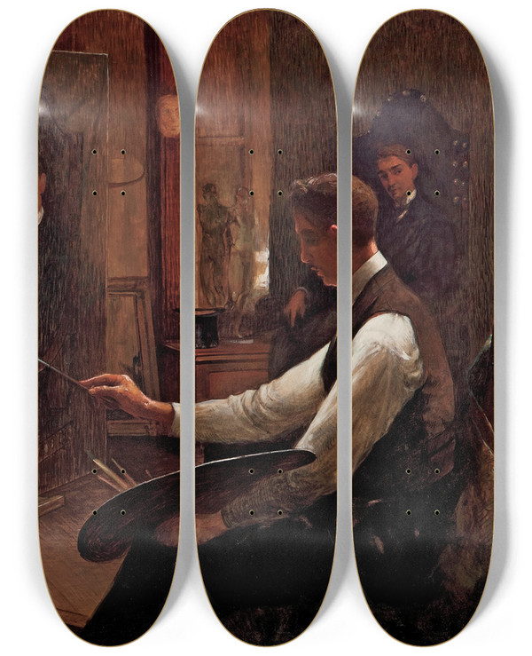 Triptych art skateboard deck of Arthur Timtheo Da Costa In The Studio by Arthur Timotheo Da Costa (1882-1922)