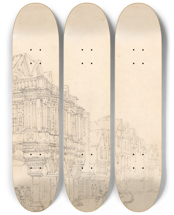 Triptych art skateboard deck of Thomas Girtin The Guildhall Exeter by Thomas Girtin (1775-1802)