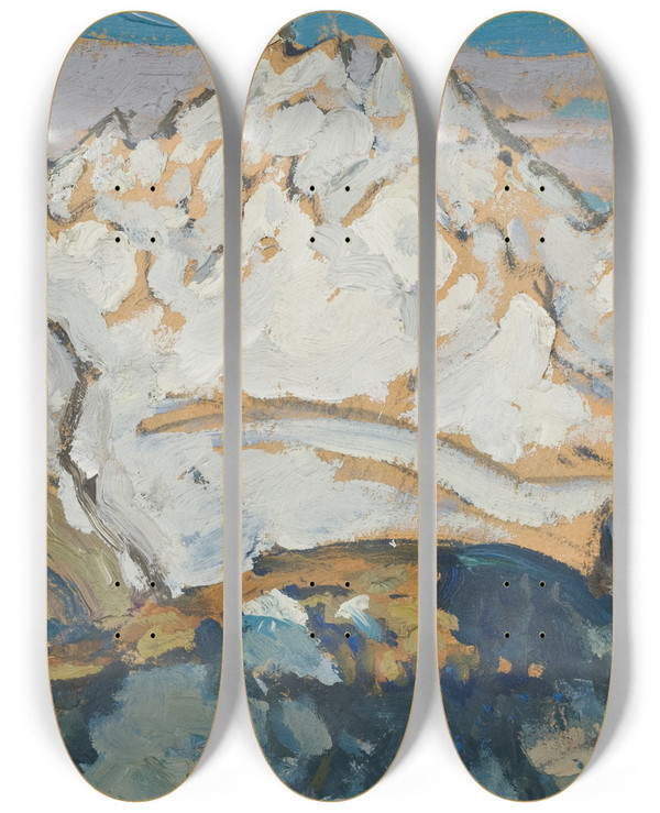 Triptych art skateboard deck of Anna Boberg The White Mountain Top Study From Switzerland by Anna Boberg (1864-1935)