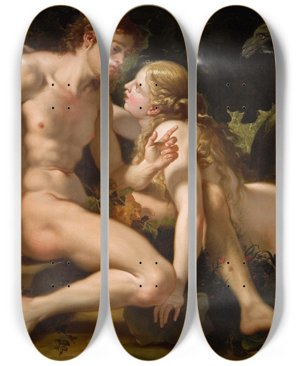 Triptych art skateboard deck of Antonio Molinari Adam And Eve by Antonio Molinari (1655-1704)