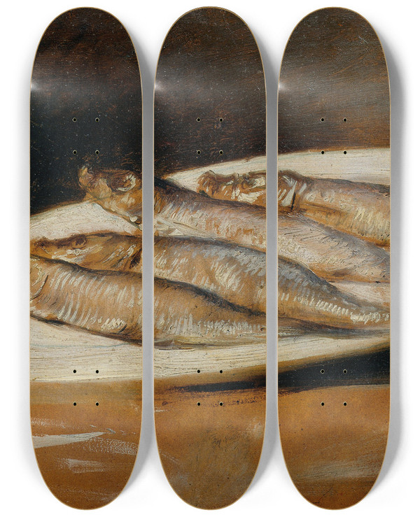Triptych art skateboard deck of Josef Navrtil Sardellen by Josef Navratil (1798-1865)