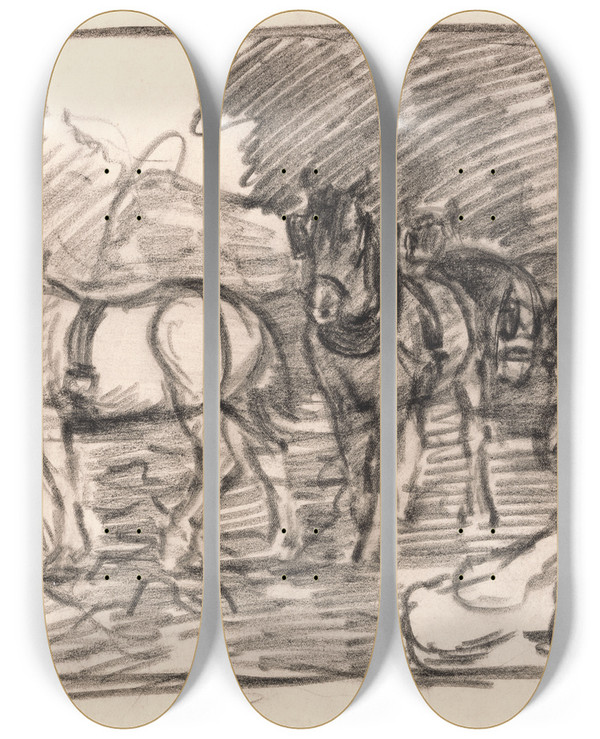 Triptych art skateboard deck of Robert Polhill Bevan The Ploughing Team by Robert Polhill Bevan (1865-1925)