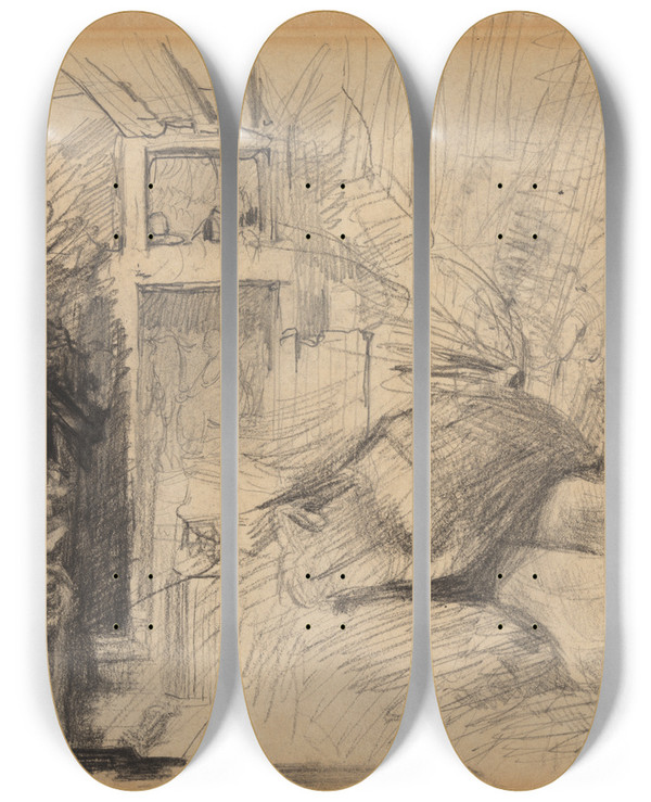 Triptych art skateboard deck of James Ensor Vaas En Voeten by James Ensor (1860-1949)