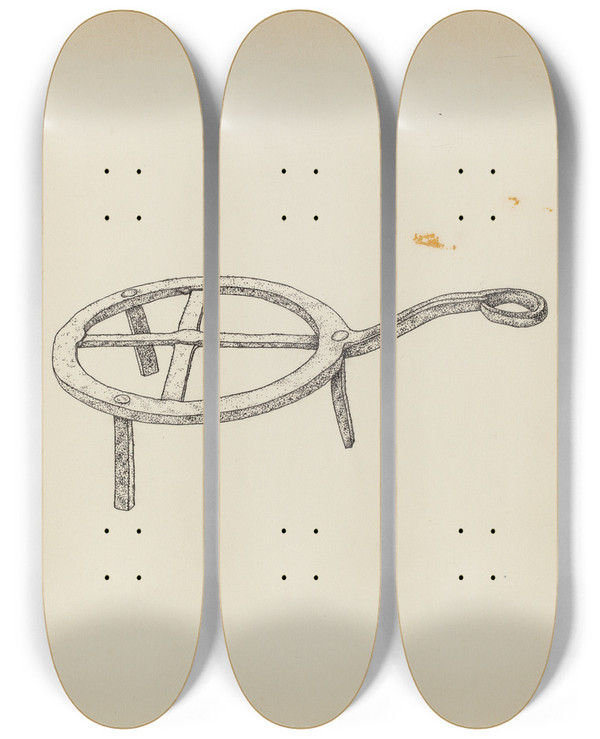 Triptych art skateboard deck of Irene Lawson Trivet by Irene Lawson