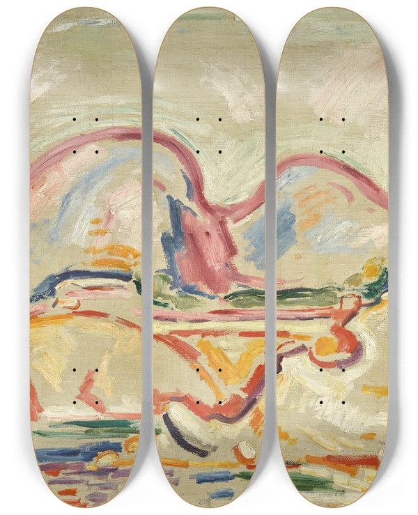 Triptych art skateboard deck of Emile Othon Friesz La Ciotat by Emile Othon Friesz (1879-1949)