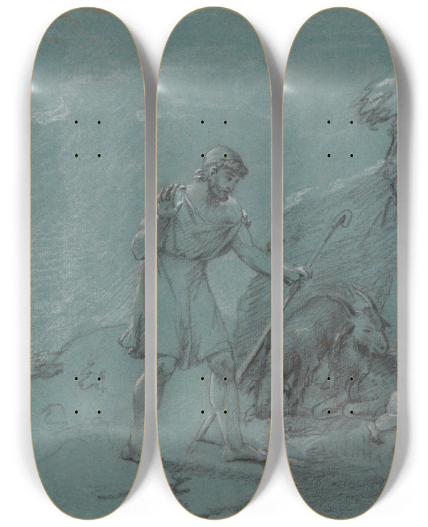 Triptych art skateboard deck of Jean Antoine Verschaeren Oedipus Discovered By The Shepherds by Jean Antoine Verschaeren (1803-1863)