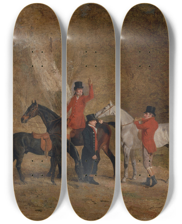 Triptych art skateboard deck of Benjamin Marshall Foxhunting Scene by Benjamin Marshall (1768-1835)