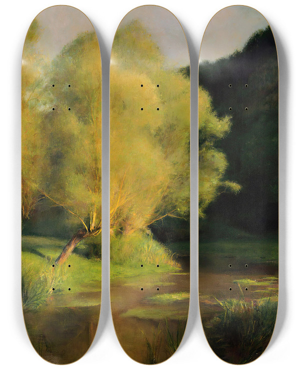 Triptych art skateboard deck of Pascaladolphejean Dagnanbouveret Willows By A Stream by Pascal-Adolphe-Jean Dagnan-Bouveret (1852-1929)