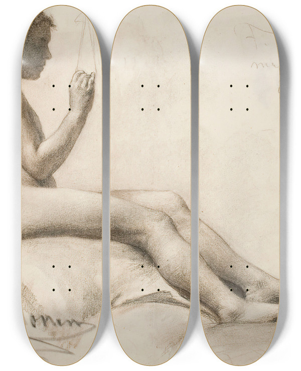 Triptych art skateboard deck of Pekka Halonen Seated Female Model by Pekka Halonen (1865-1933)