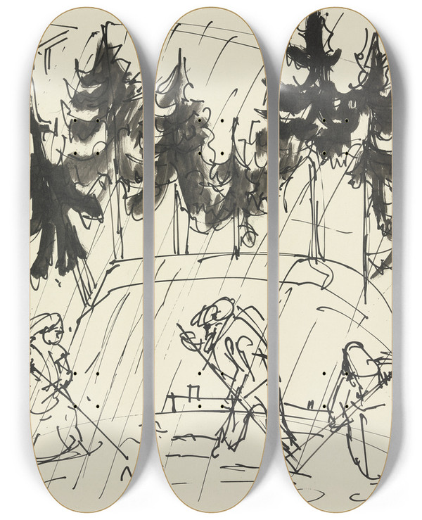 Triptych art skateboard deck of Albert Mller Working Farmers by Albert Muller (1897-1926)
