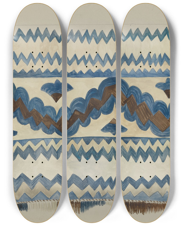 Triptych art skateboard deck of E Boyd Bedspread_1 by E Boyd (20-)