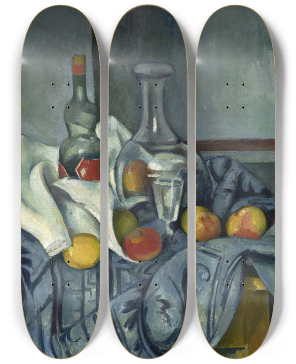 Triptych art skateboard deck of Paul Czanne The Peppermint Bottle by Paul Cezanne (1839-1906)