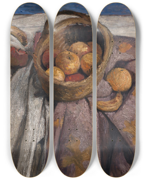 Triptych art skateboard deck of Paula Modersohnbecker Still Life With Apples And Bananas by Paula Modersohn-Becker (1876-1907)