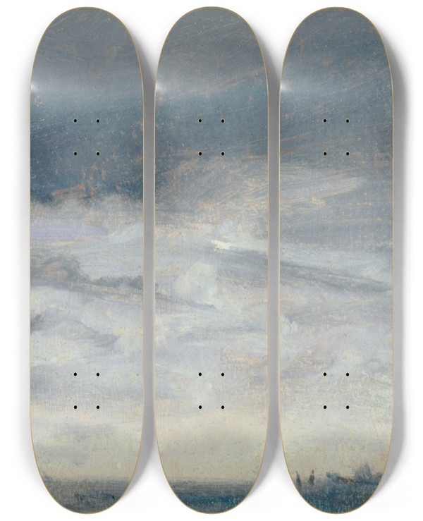 Triptych art skateboard deck of Lionel Constable A Grey Day by Lionel Constable (1828-1887)
