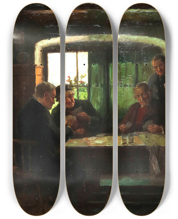 Triptych art skateboard deck of Konstantin Stoitzner Bauernschnapsen by Konstantin Stoitzner (1863-1934)