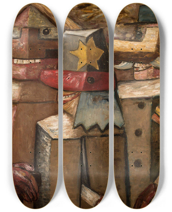 Triptych art skateboard deck of Tadeusz Makowski Railwaymen by Tadeusz Makowski (1882-1932)