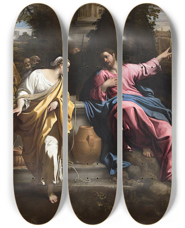 Triptych art skateboard deck of Annibale Carracci Christ And The Samaritan Woman by Annibale Carracci (1560-1609)