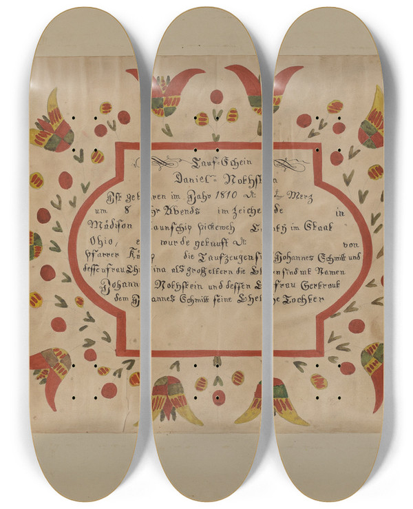 Triptych art skateboard deck of Richard Barnett Fraktur_2 by Richard Barnett