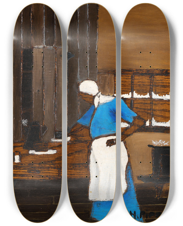 Triptych art skateboard deck of Horace Pippin Supper Time by Horace Pippin (1888-1946)