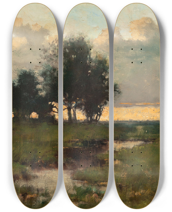 Triptych art skateboard deck of Arthur Hoeber Twilight by Arthur Hoeber (1854-1915)