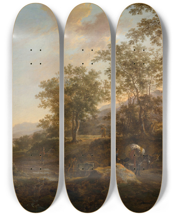 Triptych art skateboard deck of Jan Both Italian Landscape 2 by Jan Both (1618-1652)