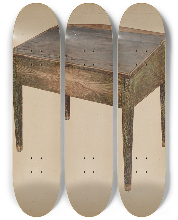 Triptych art skateboard deck of Frank Eiseman Desk by Frank Eiseman