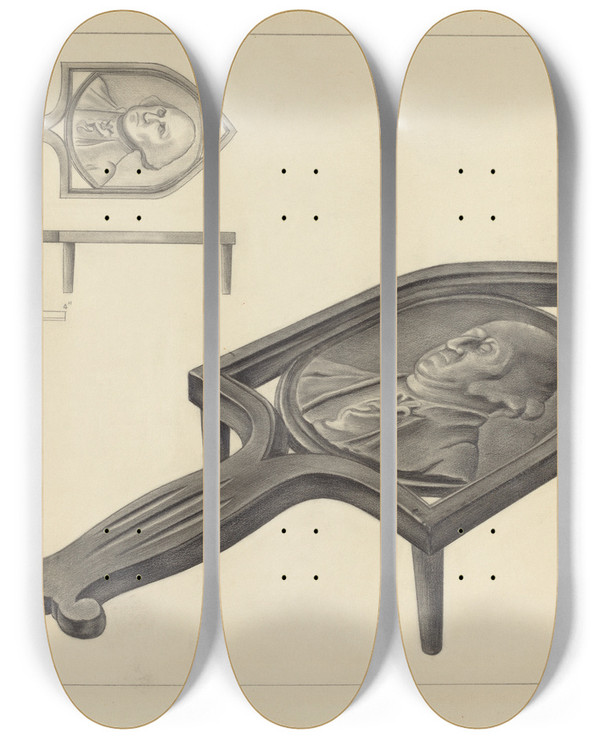 Triptych art skateboard deck of Isidore Sovensky Flatiron Holder by Isidore Sovensky