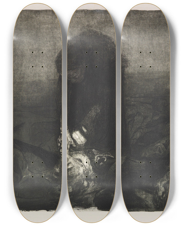 Triptych art skateboard deck of Kthe Kollwitz Schlachtfeld by Kthe Kollwitz (1867-1945)
