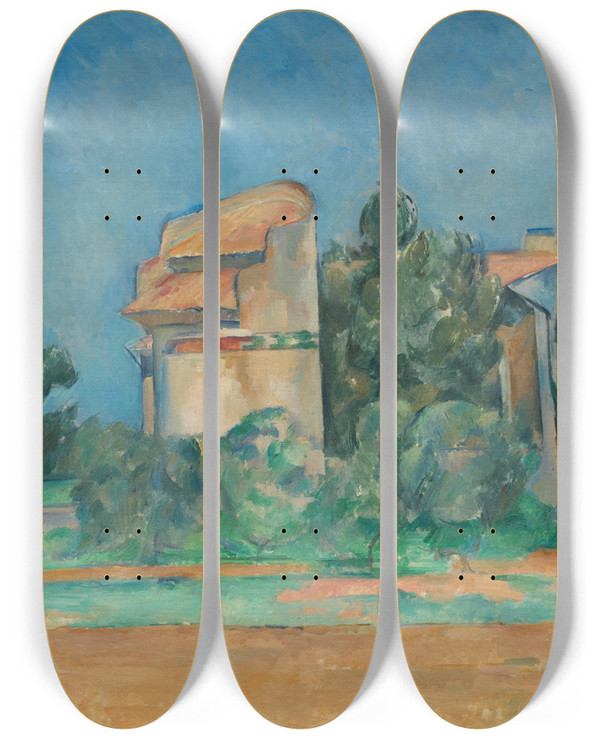 Triptych art skateboard deck of Paul Czanne The Pigeon Tower At Bellevue by Paul Cezanne (1839-1906)
